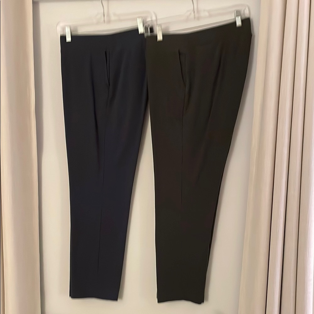JJill Affinity French Terry slim leg pants.  1 pair Gray, 1 pair Green.